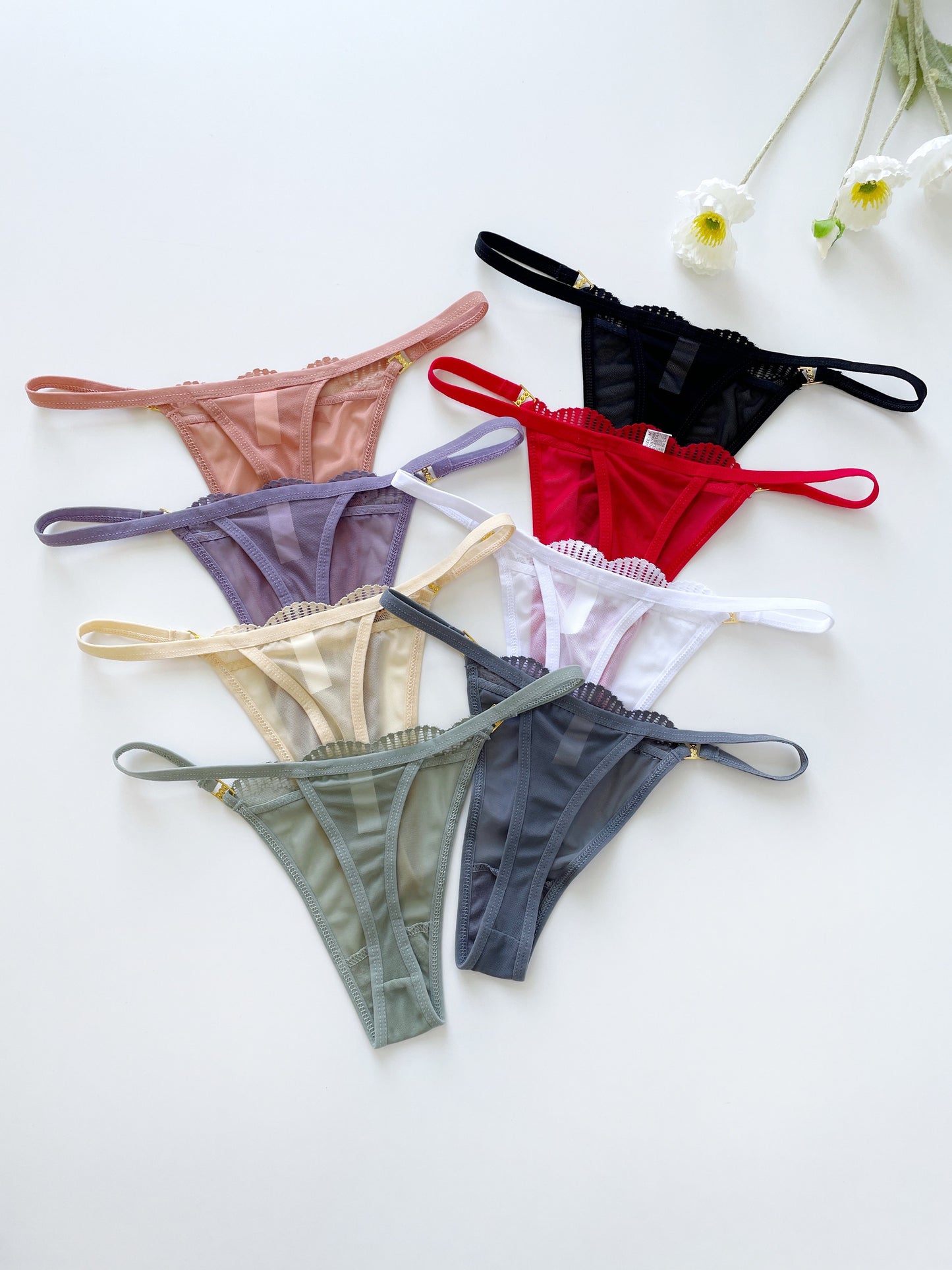 8 pc. Solid Seamless Mesh Semi Sheer Thongs: Sexy Comfy Breathable Stretchy Intimate Panties