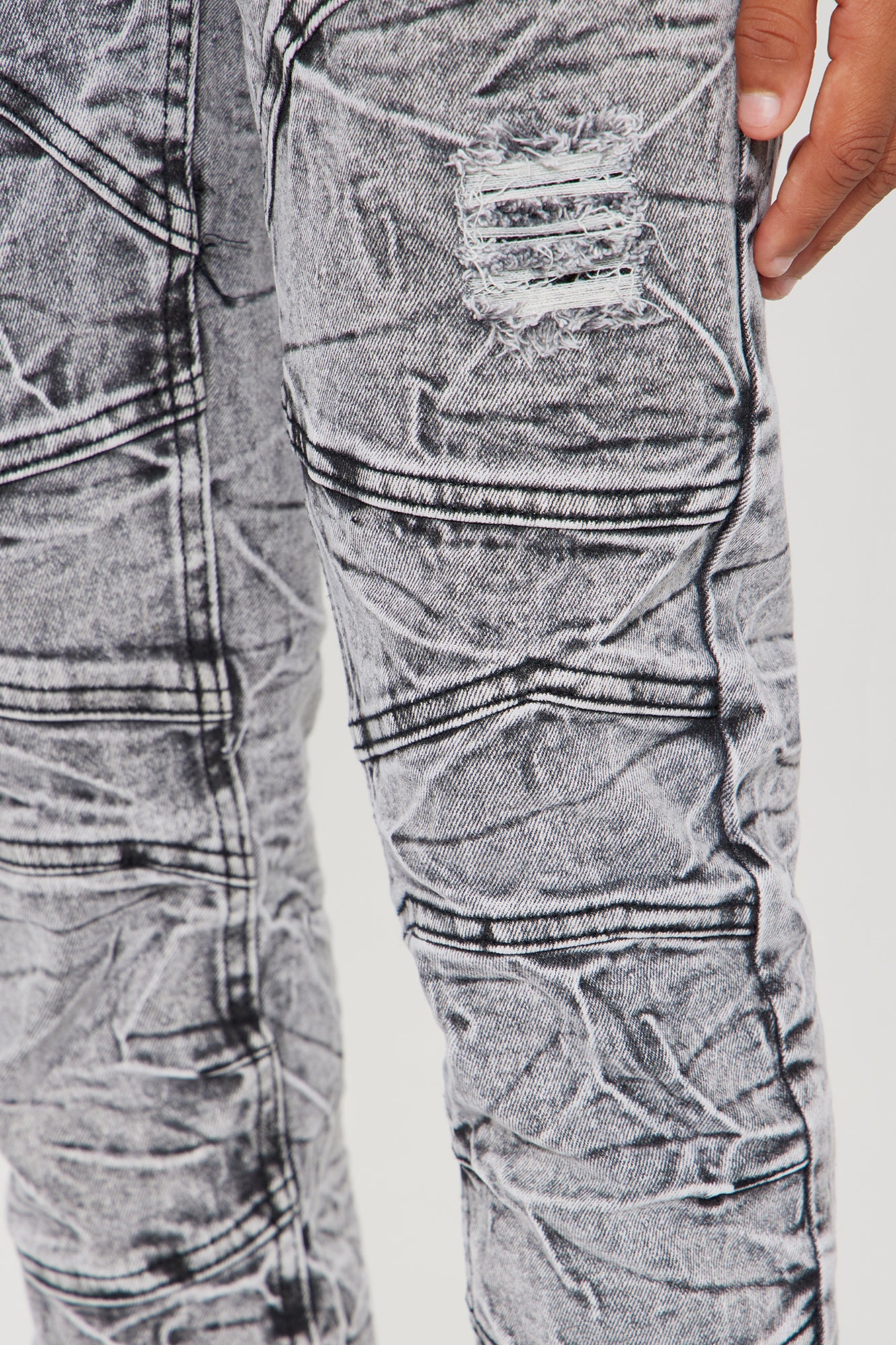 Grey Mineral Wash Mini Denim Jeans: Washed Away Chic