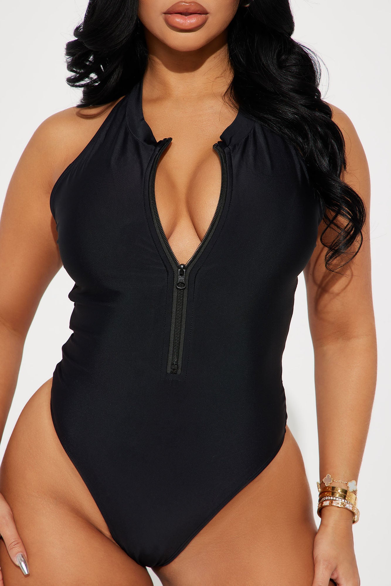 Zip Strip 1 Piece Swimsuit in Black