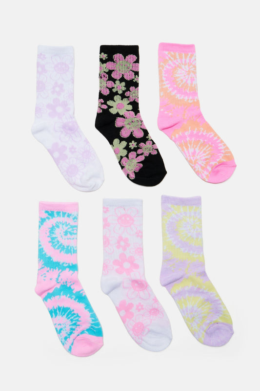 Groovy Vibes 6-Pack: Mini Tie-Dye Crew Socks in Multicolor