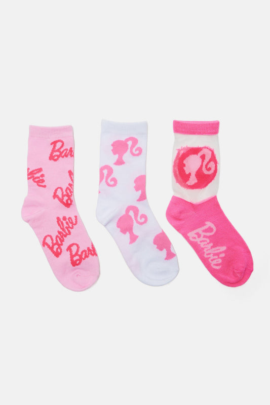 Mini Barbie 3-Pack Crew Socks in Pink Combo: Playful and Stylish Essentials for Every Outfit
