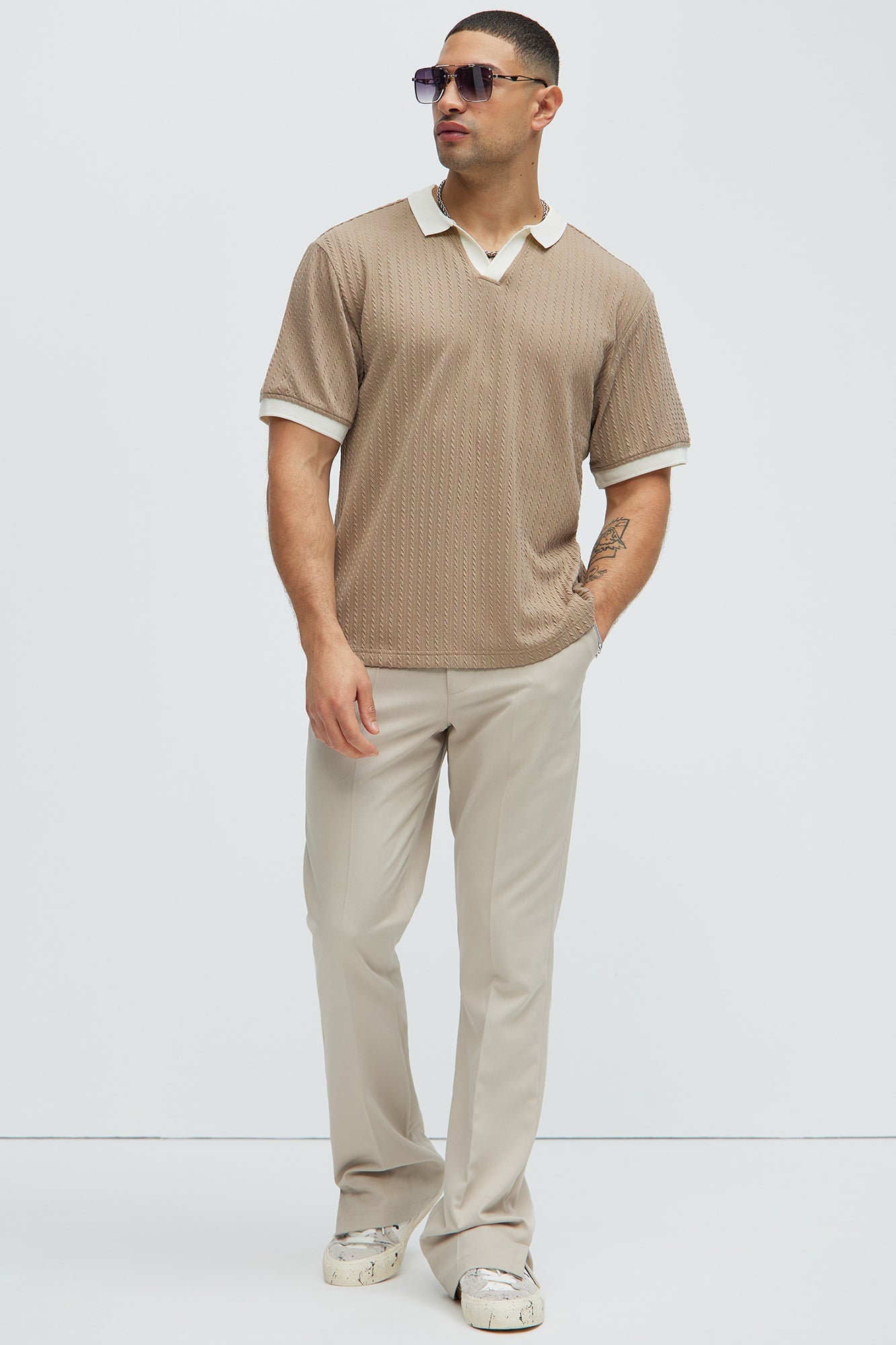 Canine Couture: Dog-In-Me Textured Polo in Taupe Combo
