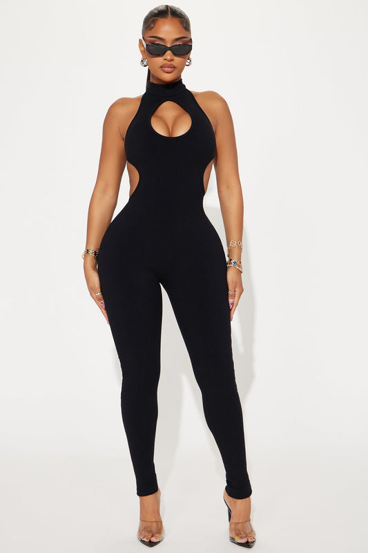 Lax All Day in the Snap Jumpsuit in Black