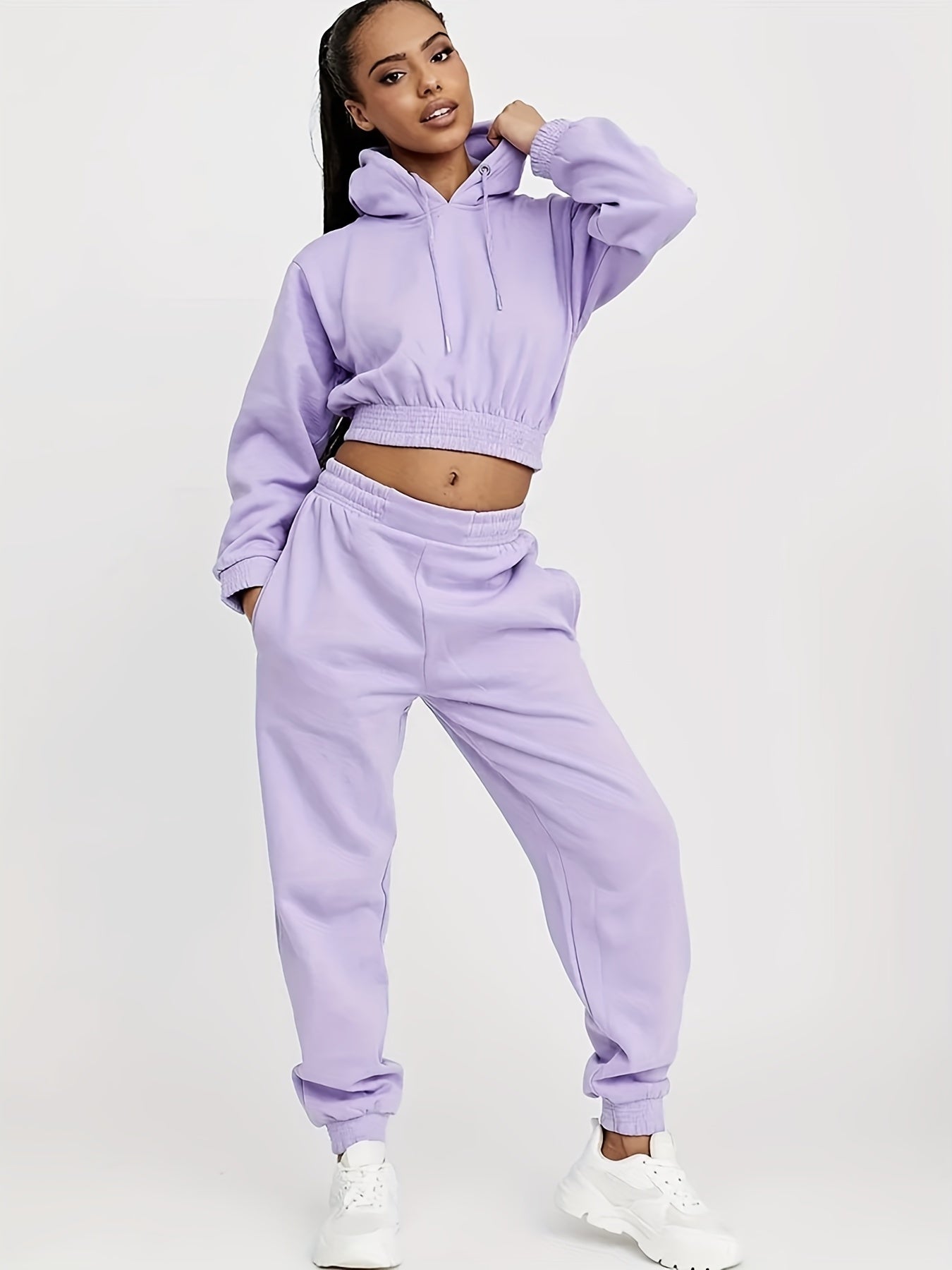 High Stretch Sports Suit: Long Sleeve Hooded Sweatshirt and Jogging Pant Set