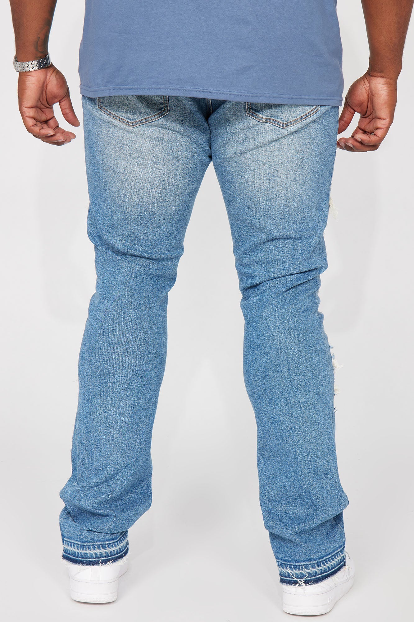 Get Cuffed in Style: Medium Wash Stacked Skinny Flared Jeans