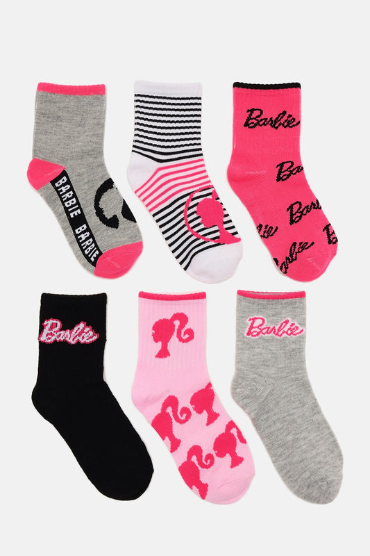 Mini Barbie 6-Pack Ribbed Socks - Pretty in Pink Combo