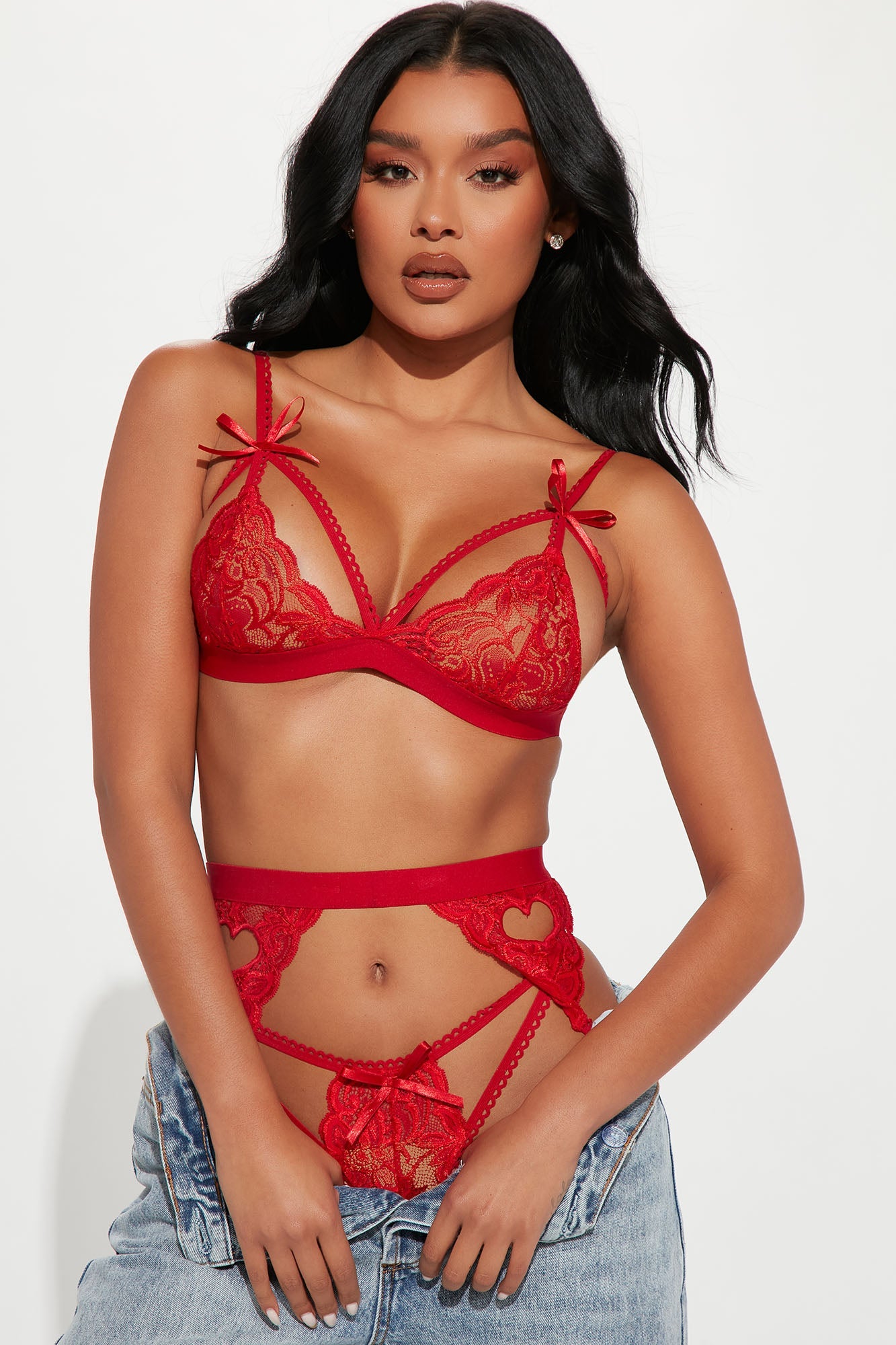 Your Curves 3 Pc. Garter Set In Red