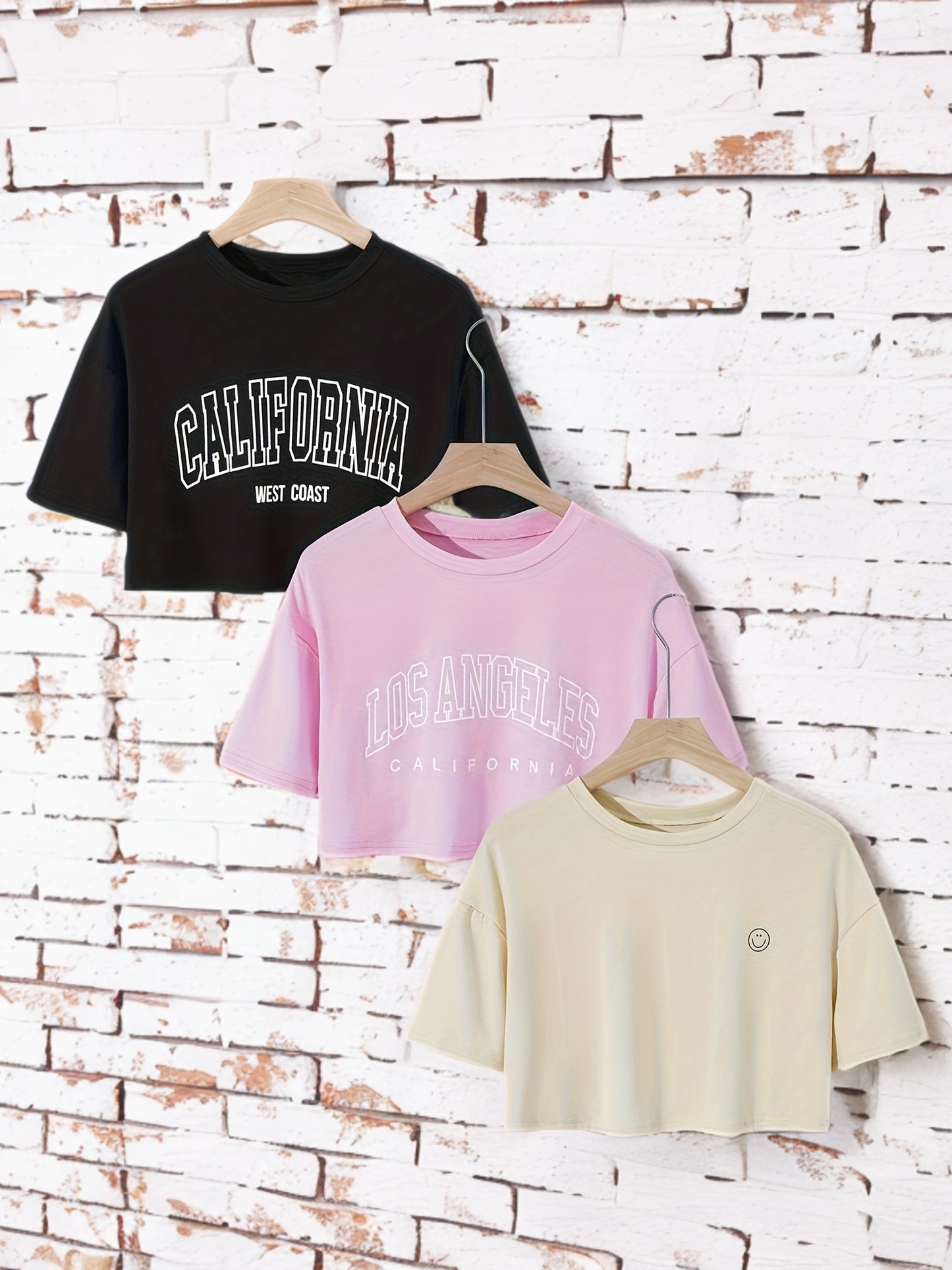 Spring into Style: 3 Pc. Crew Neck Crop T Shirts for Women's Casual Wear