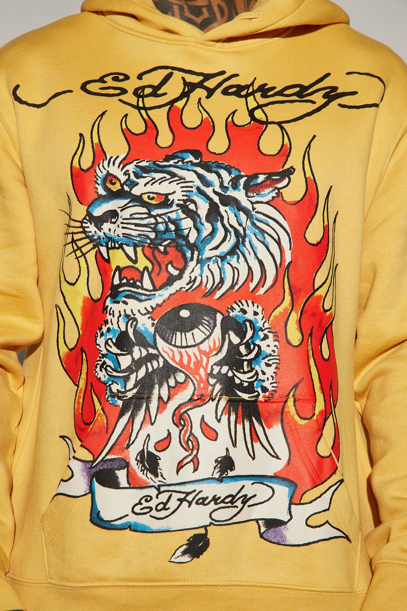 Trendy and Fierce: Ed Hardy Fire Tiger Hoodie in Yellow