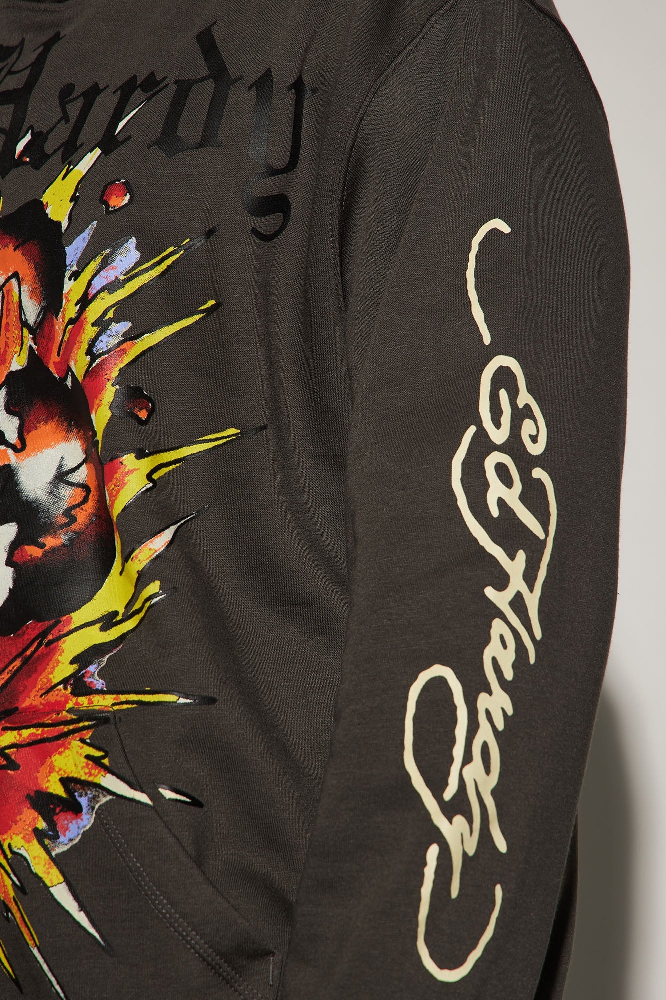 Ed Hardy Exploding Skull Hoodie in Charcoal – Rocker Chic Style