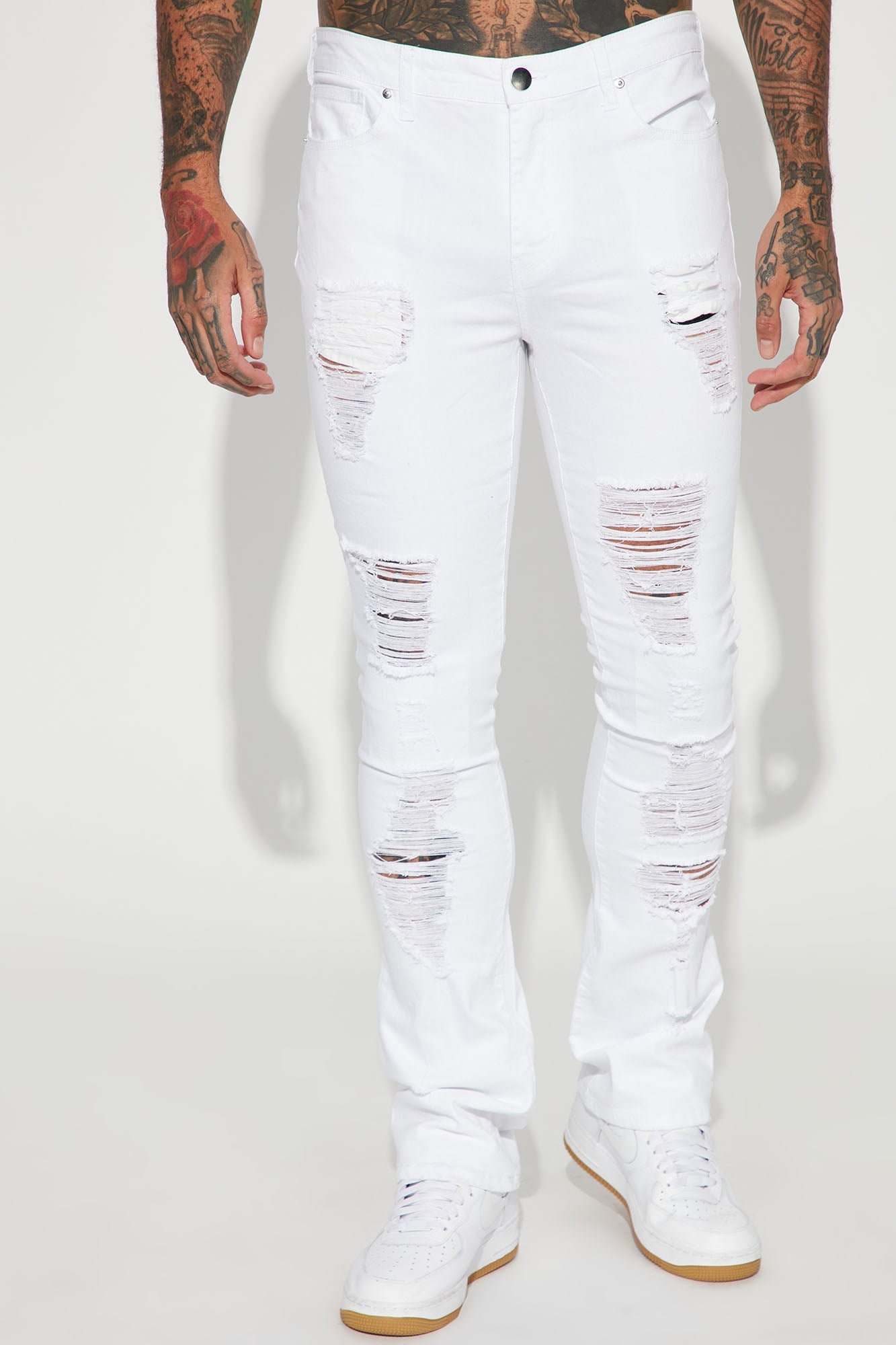 Boost Your Instagram Game with our 'For Likes' Stacked Skinny Flare Jeans in White