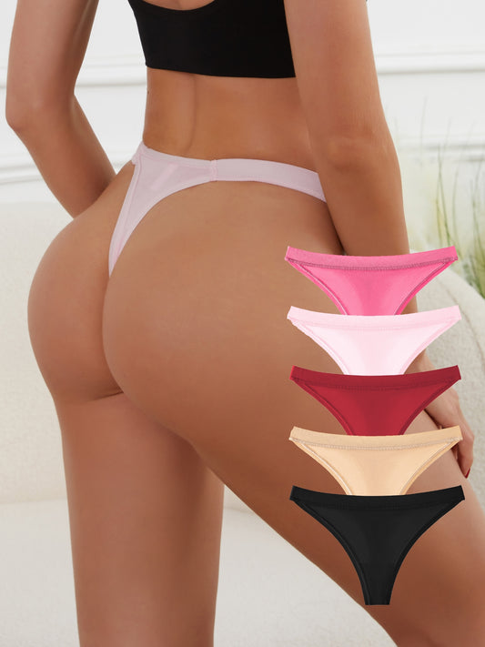 5 Pc. Breathable Cotton Thongs: Comfort and Style with Sexy Low Waist Design & Easy Care