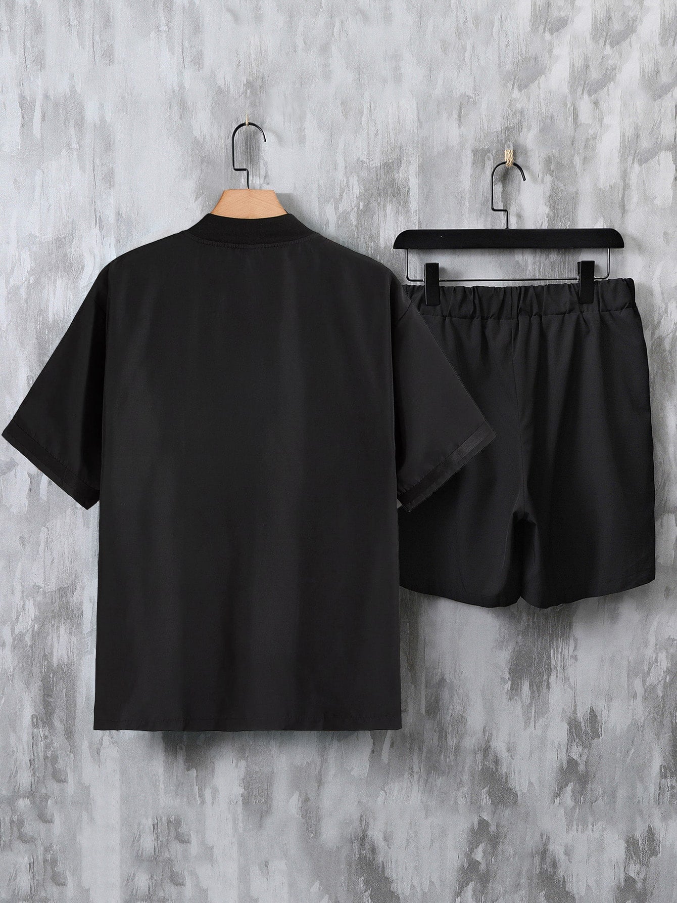 ARAKAR Sporty Loose Fit Men's Graphic Baseball Collar Shirt & Drawstring Waist Shorts (Without Tee)