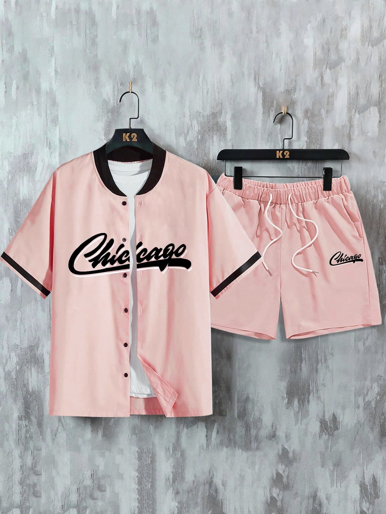 ARAKAR Sporty Men's Graphic Baseball Collar Shirt & Shorts Set