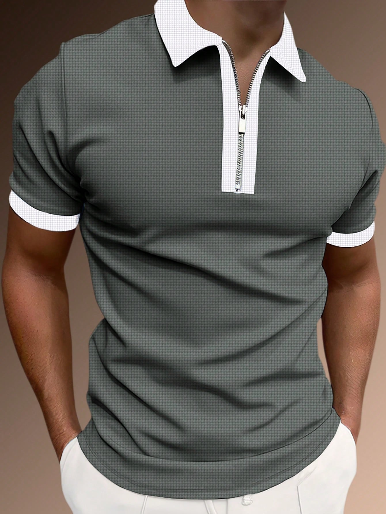 Men's Two Tone Quarter Zip Polo Shirt