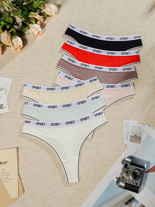 7pc. Set Women's Thong Strap Letter Print Panties