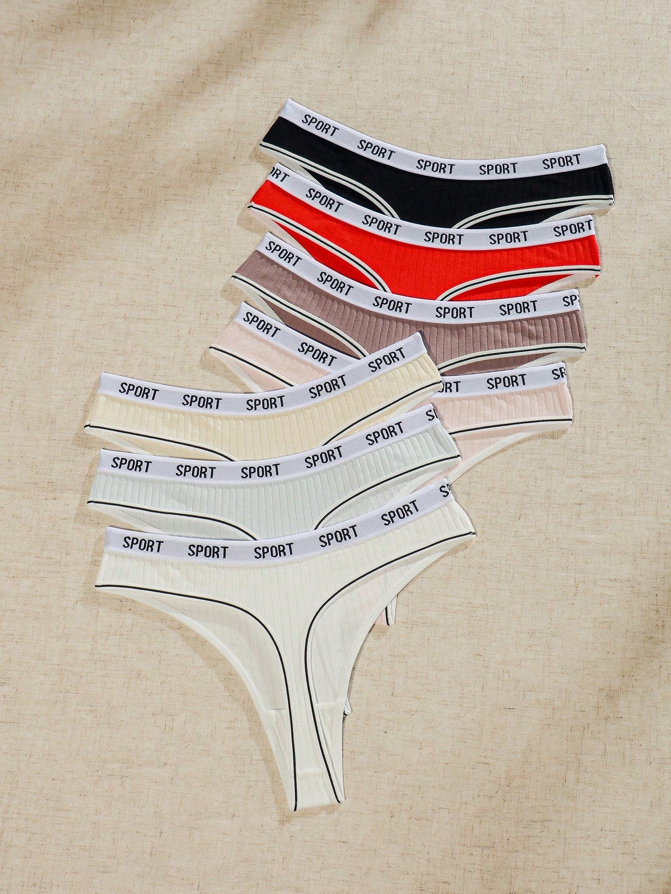 7pc. Set Women's Thong Strap Letter Print Panties