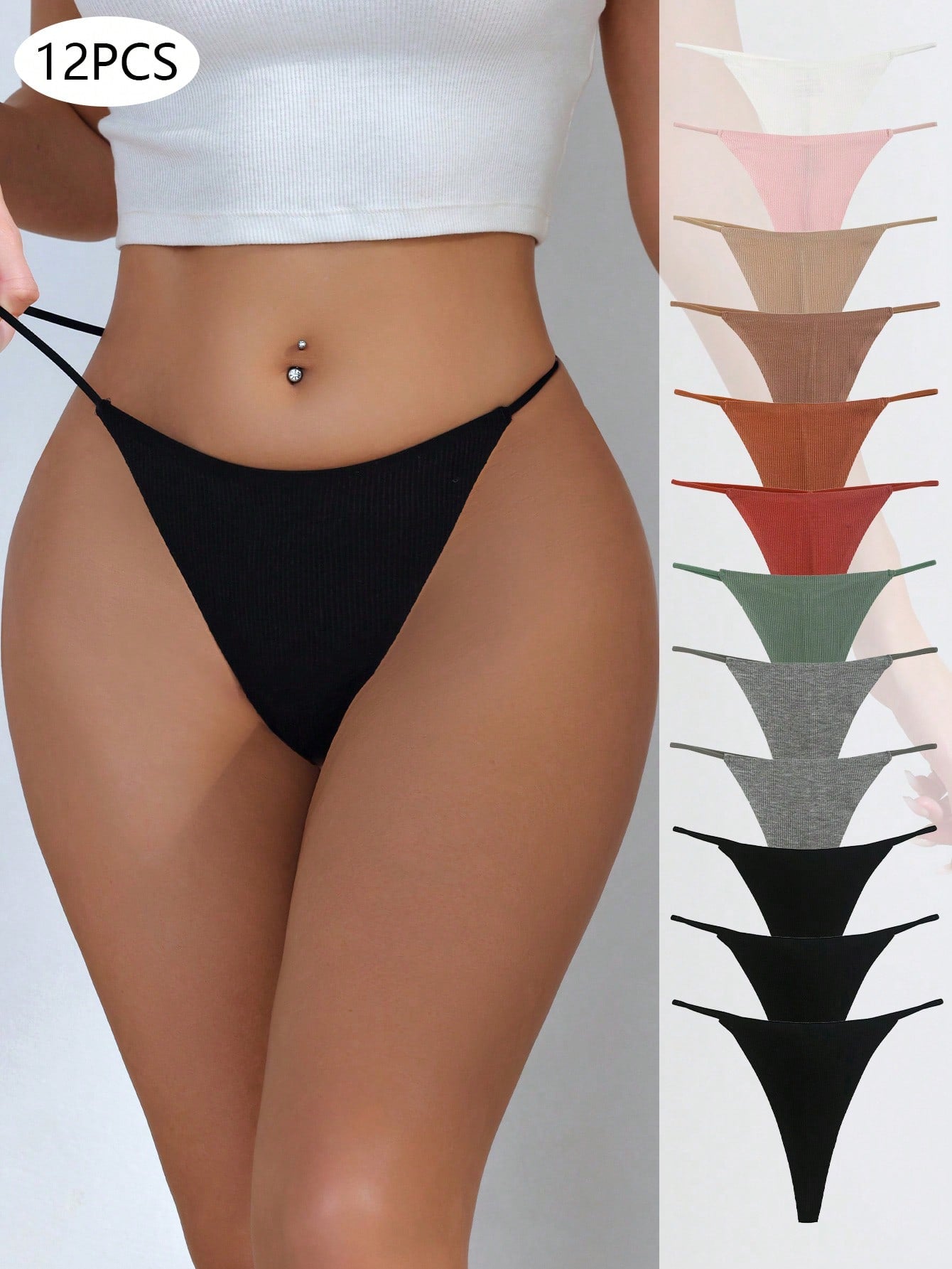 Women's Solid Color Thong Panties (12 Pc. Set)