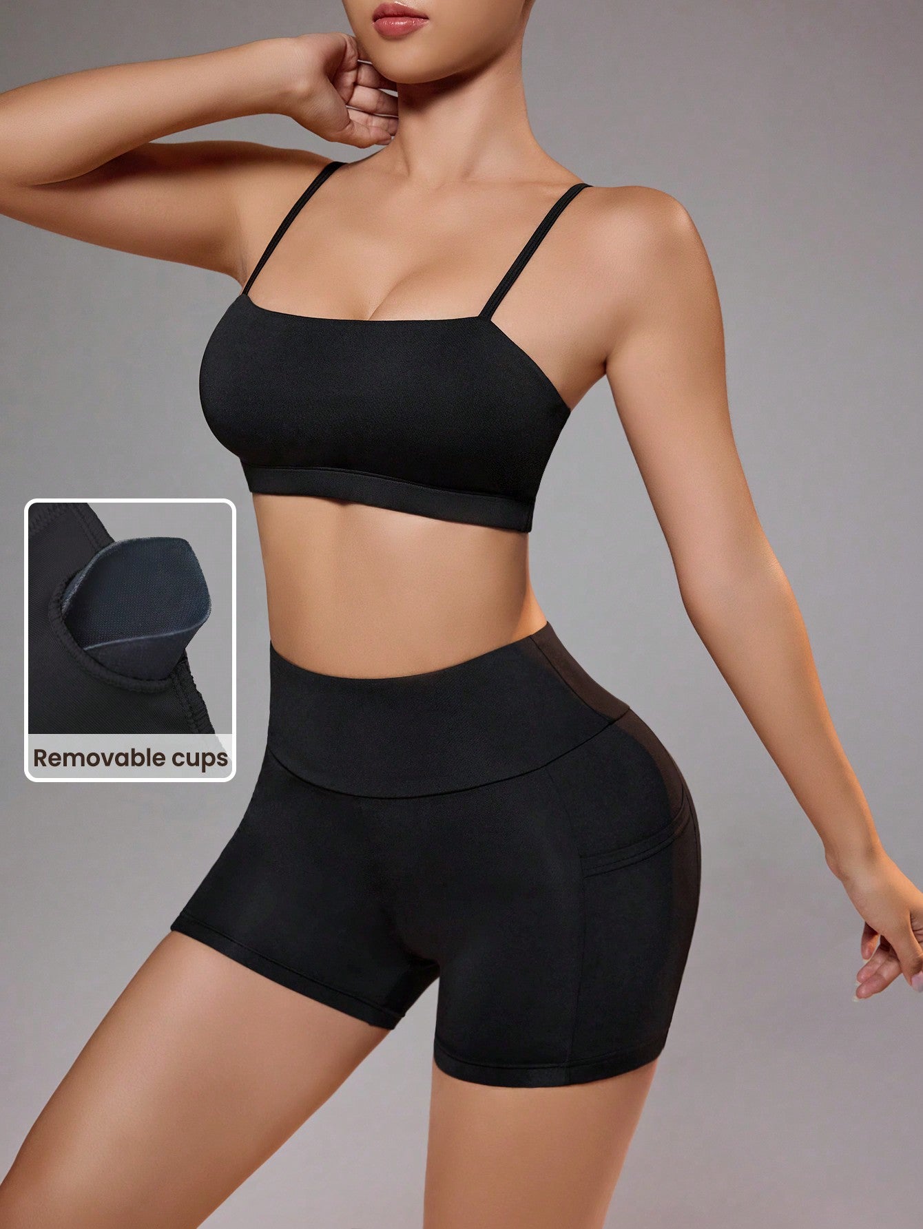 Women's Simple Color Seamless Sports Vest And Shorts Set