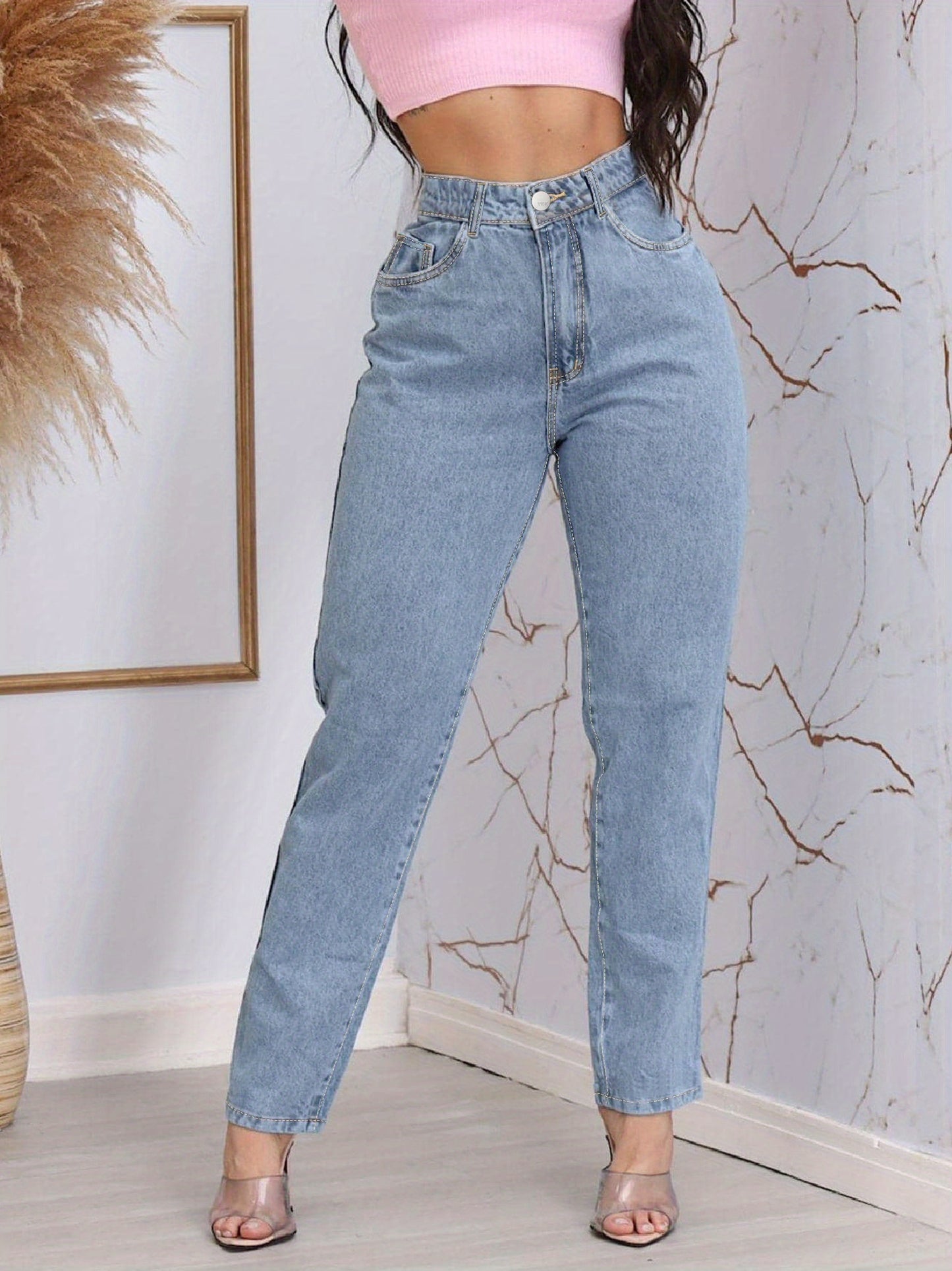 Curvy Chic: High-Waisted Tapered Jeans for Women - Plus Size Stretchy Denim