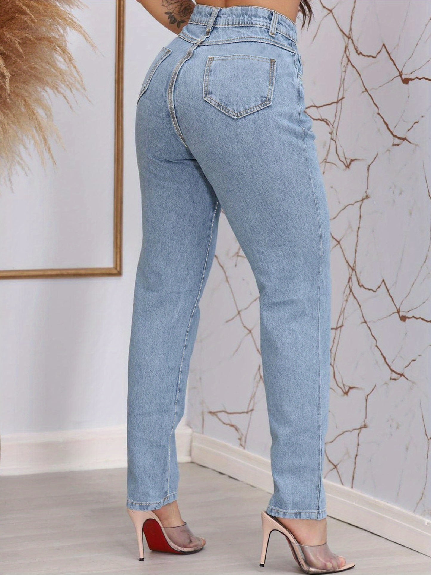 Curvy Chic: High-Waisted Tapered Jeans for Women - Plus Size Stretchy Denim