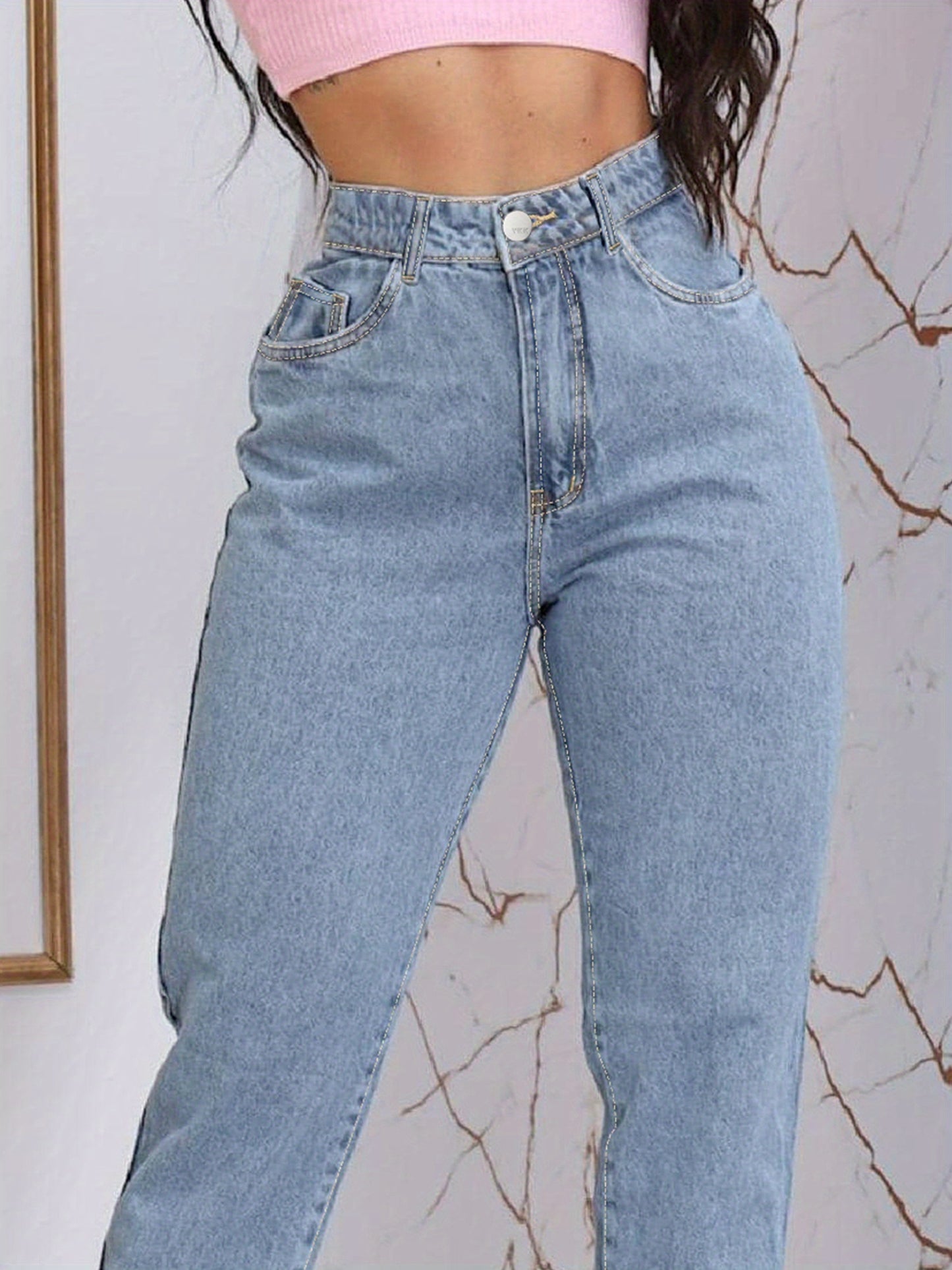 Curvy Chic: High-Waisted Tapered Jeans for Women - Plus Size Stretchy Denim