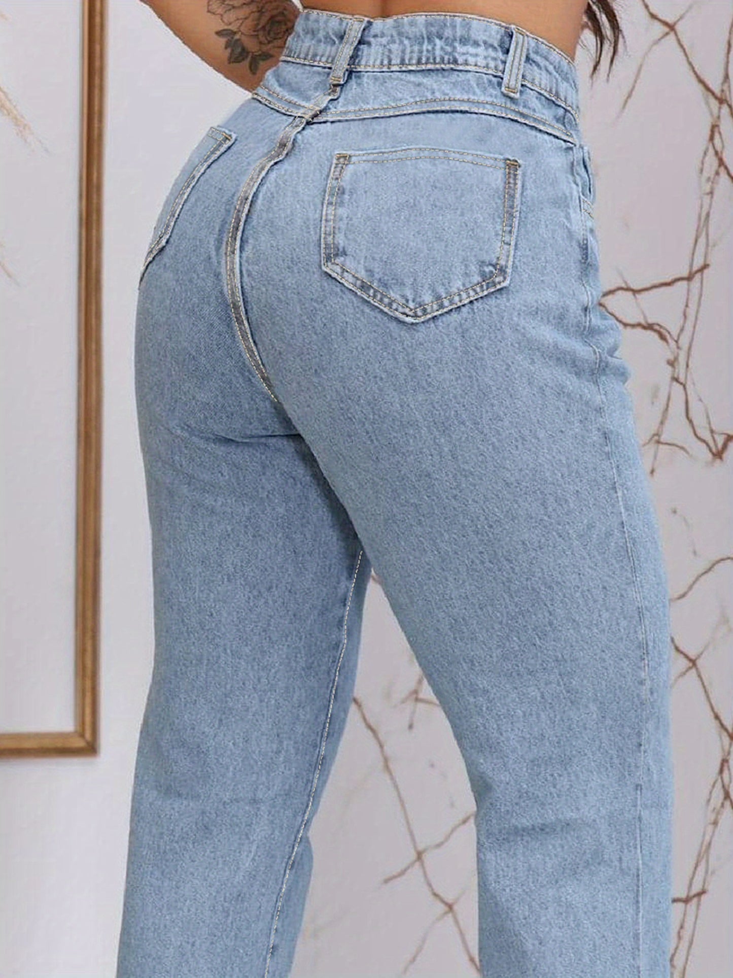 Curvy Chic: High-Waisted Tapered Jeans for Women - Plus Size Stretchy Denim