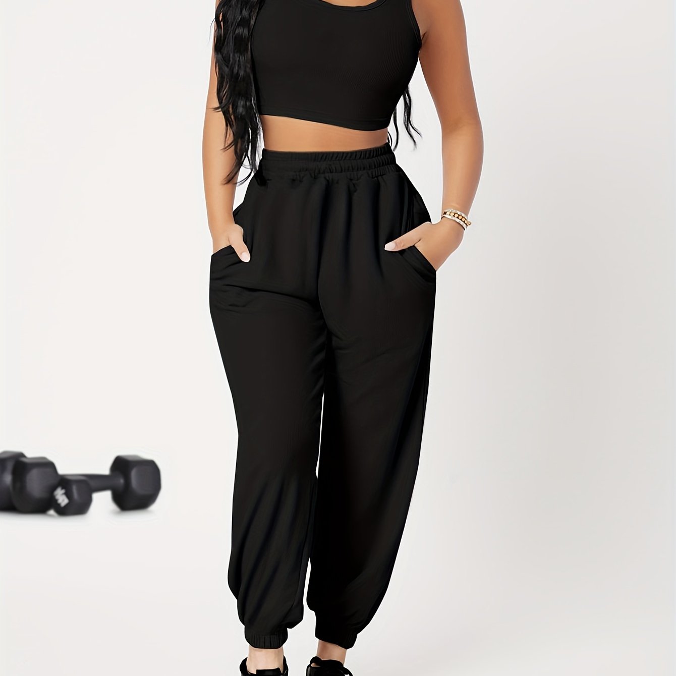 Sleek Strength Workout Set: Crew Neck Tank Top and Elastic Waist Jogger Pants