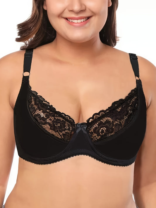 Plus Size Seductive Floral Lace Bra With Non Padded, Medium Stretch Underwire for Comfort & Support: Designed for Curvy Women, Adjustable Fit, Full Coverage, Everyday Luxury