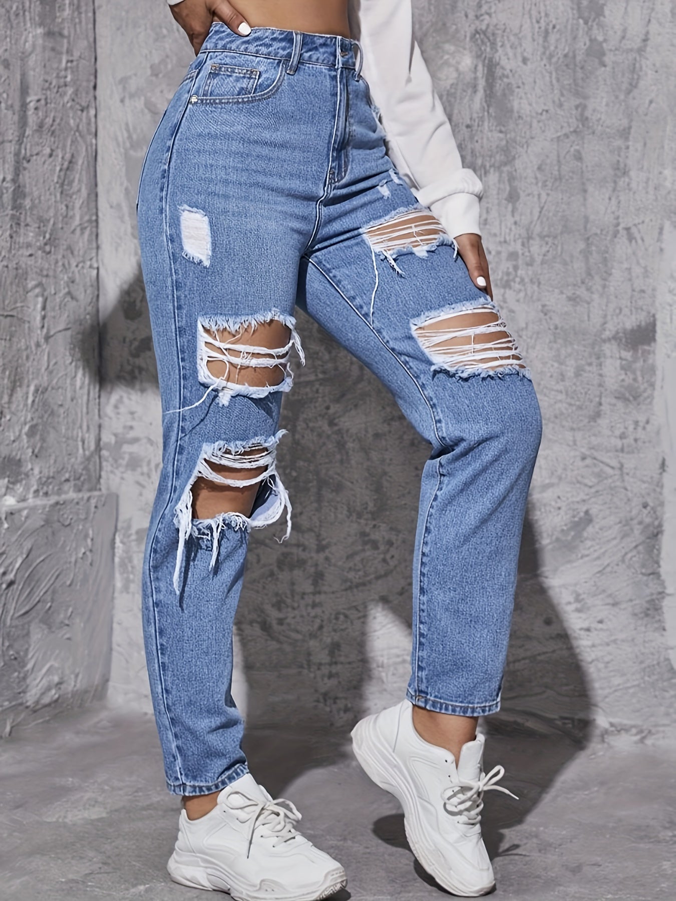 Washed Blue Ripped Distressed Whiskering Jeans: The Ultimate Streetwear Denim Pants