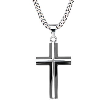 Men's Bold Black Plated Stainless Steel Cross Pendant Necklace