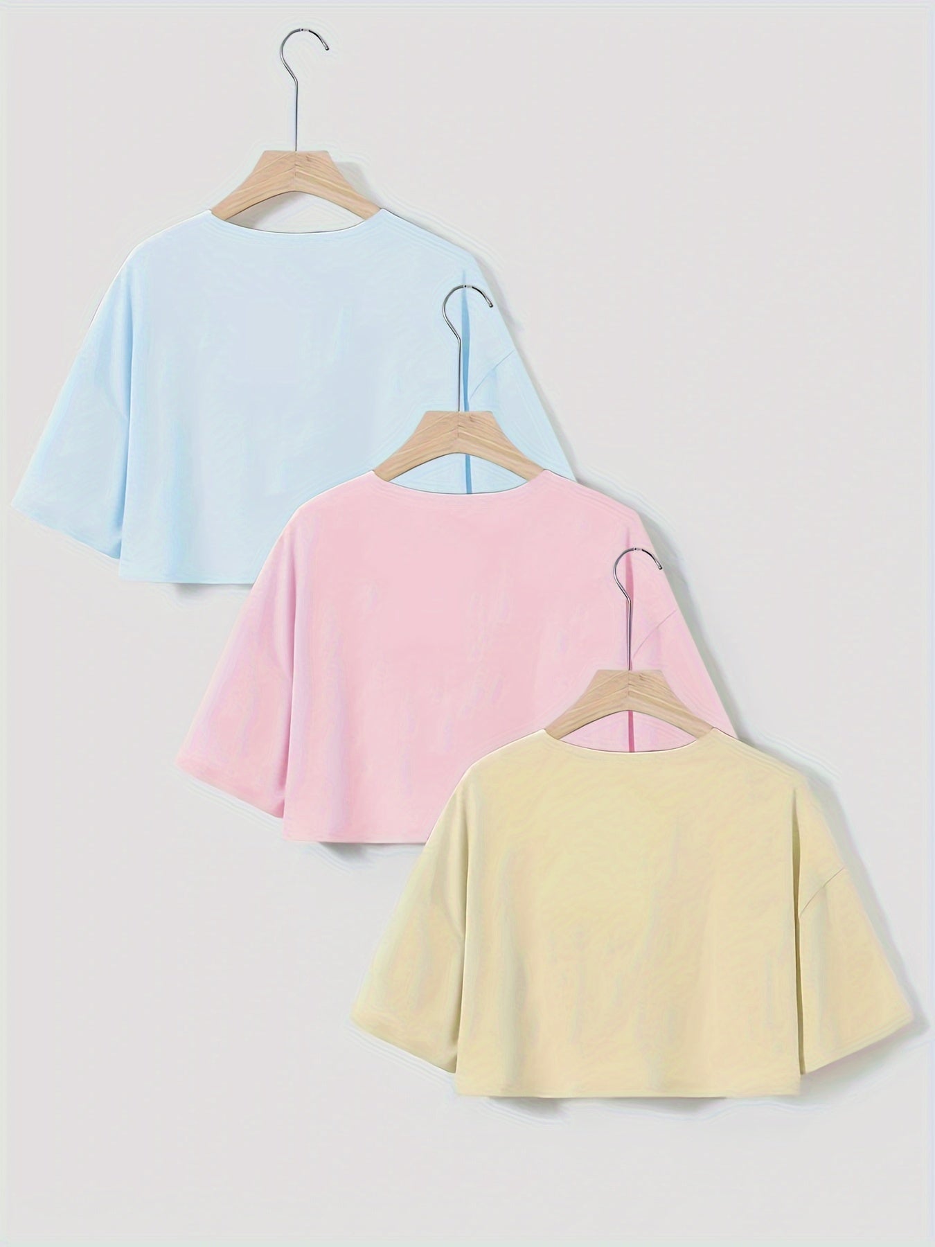 Spring into Style: 3 Pc. Crew Neck Crop T Shirts for Women's Casual Wear