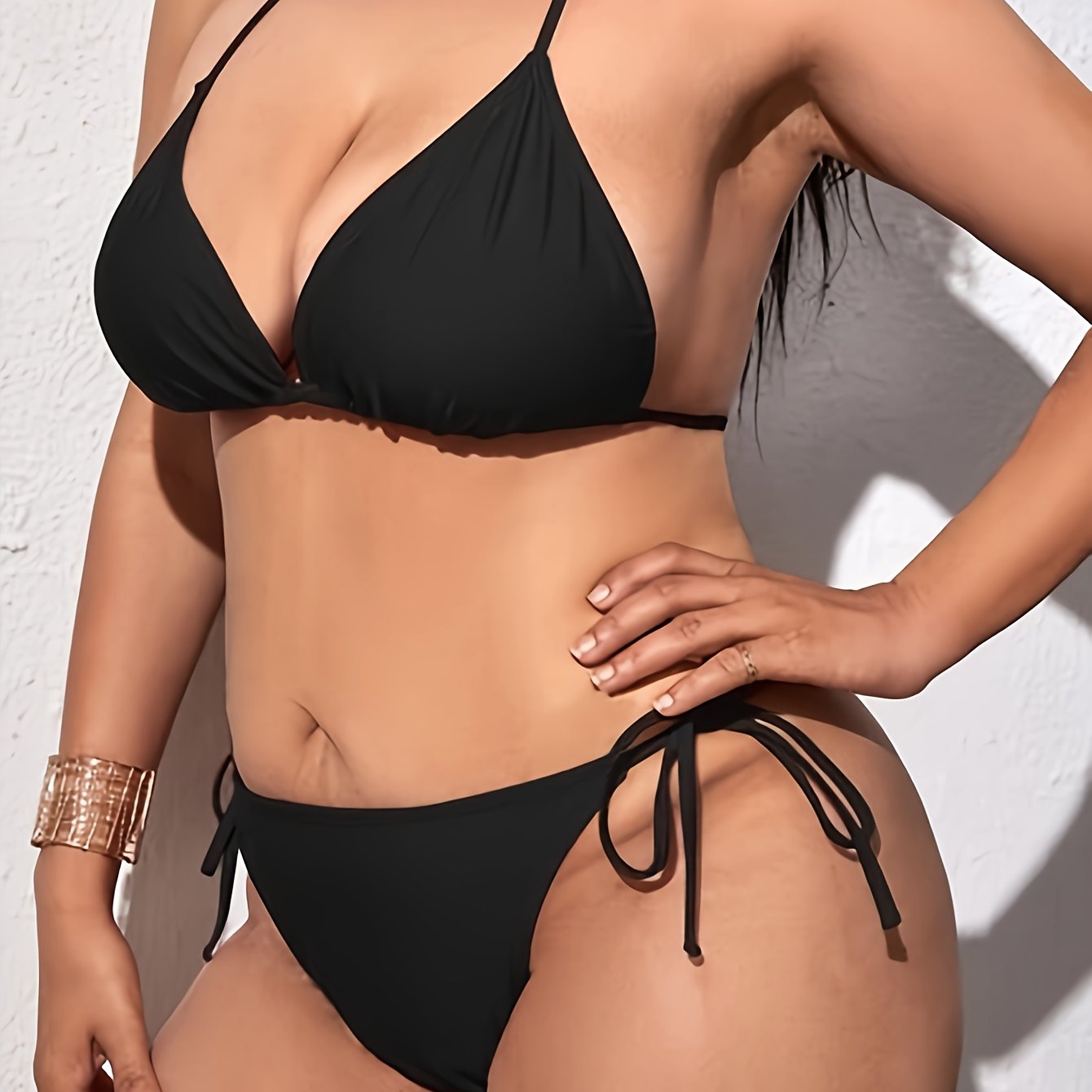 Backless Beauty: Plus Size Black Halter Bikini Set