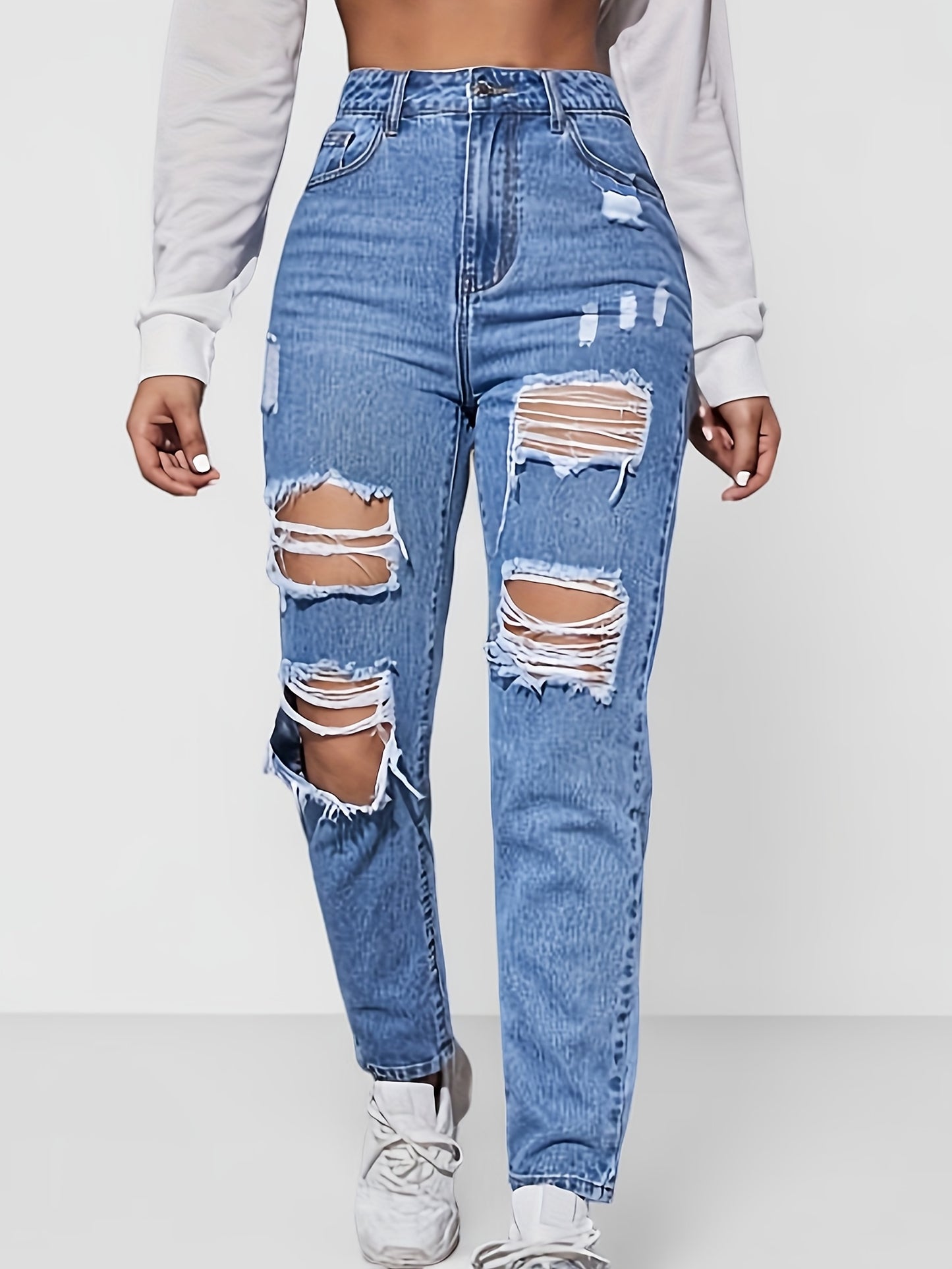 Washed Blue Ripped Distressed Whiskering Jeans: The Ultimate Streetwear Denim Pants