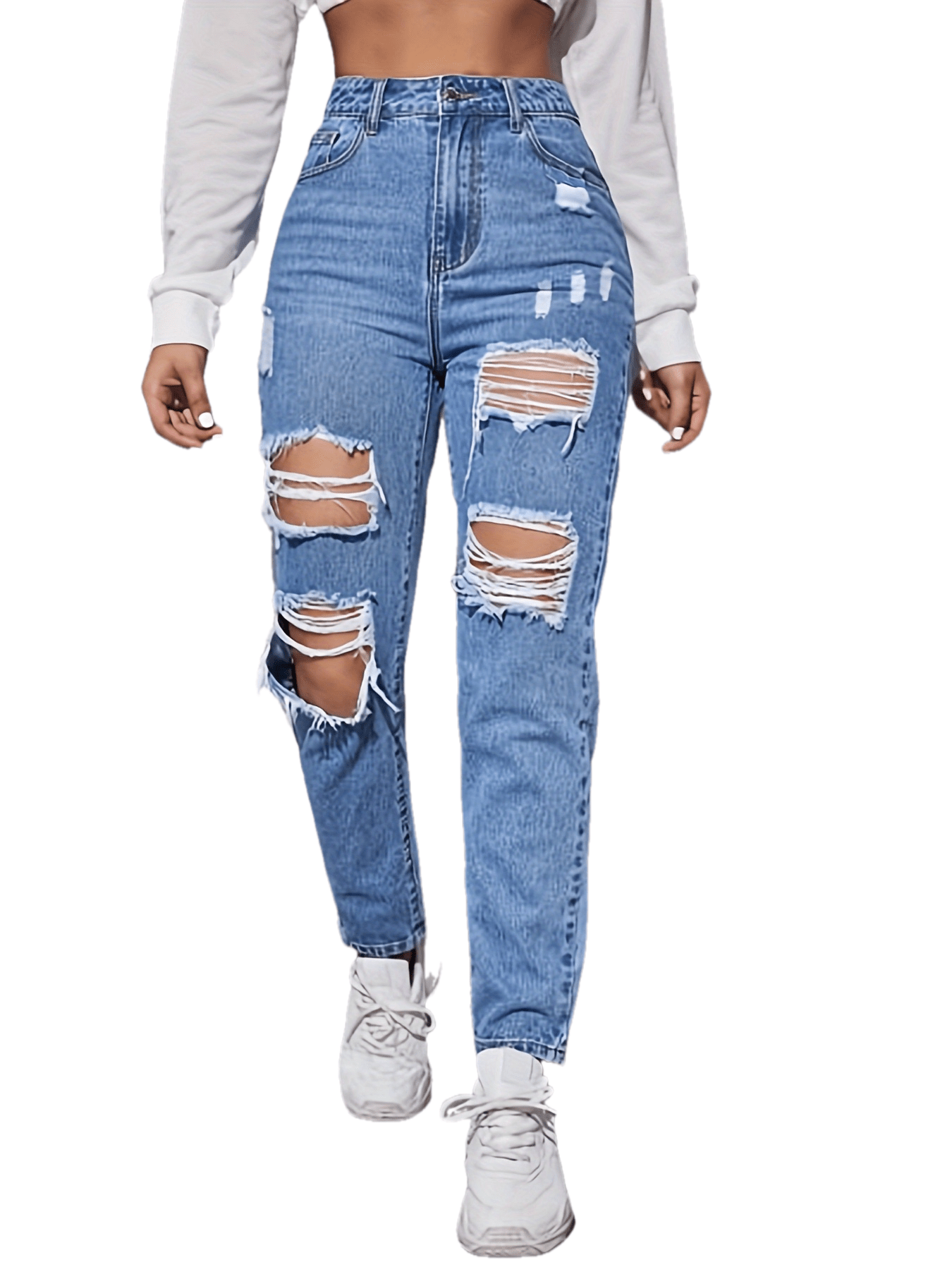 Washed Blue Ripped Distressed Whiskering Jeans: The Ultimate Streetwear Denim Pants