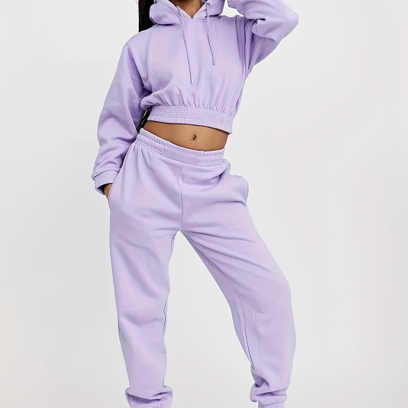 High Stretch Sports Suit: Long Sleeve Hooded Sweatshirt and Jogging Pant Set