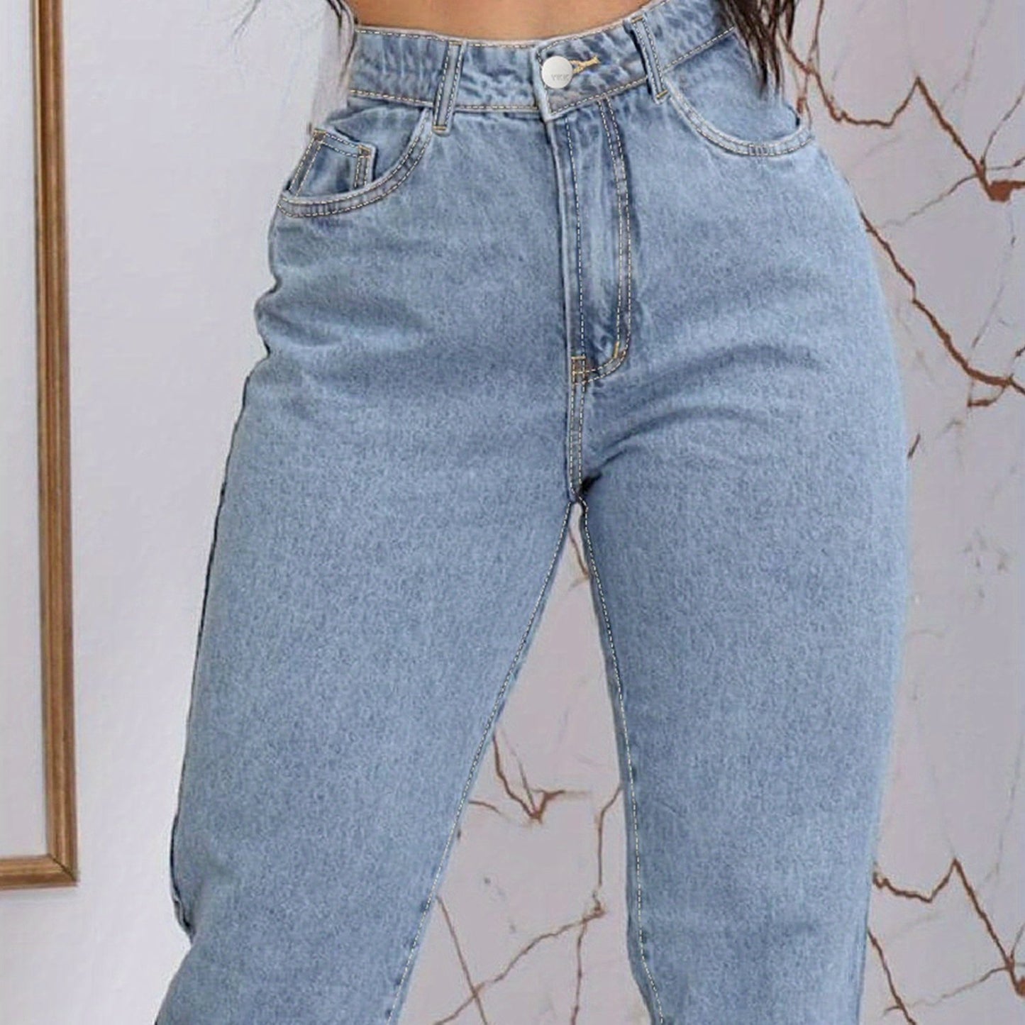 Curvy Chic: High-Waisted Tapered Jeans for Women - Plus Size Stretchy Denim