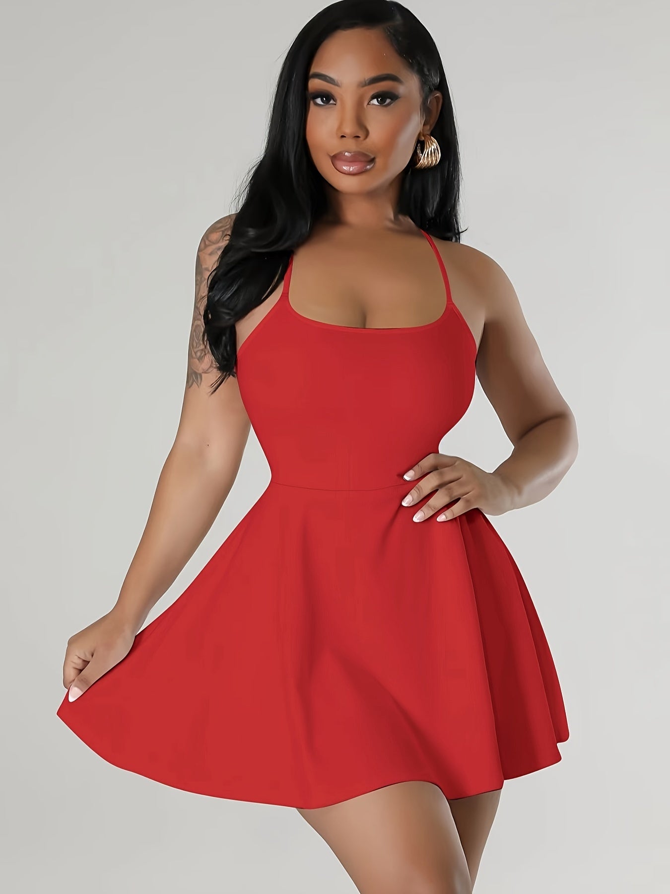 Sultry Solid Crisscross Cami Dress: Sexy Sleeveless Mini Dress