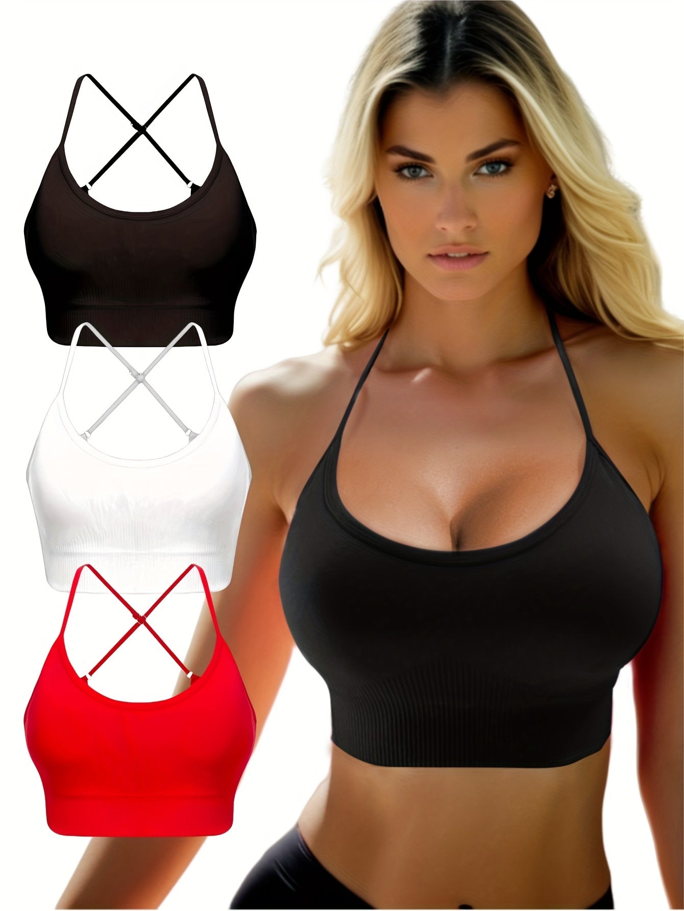 Criss Cross Sports Bra Set: Yoga Fitness Sleeveless Tank Top - 3 Pc.