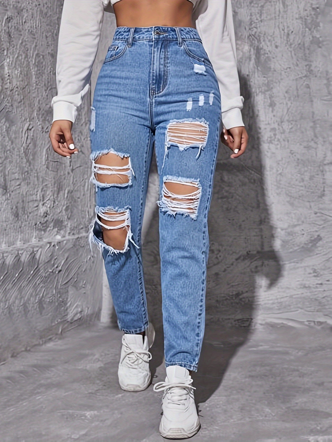 Washed Blue Ripped Distressed Whiskering Jeans: The Ultimate Streetwear Denim Pants