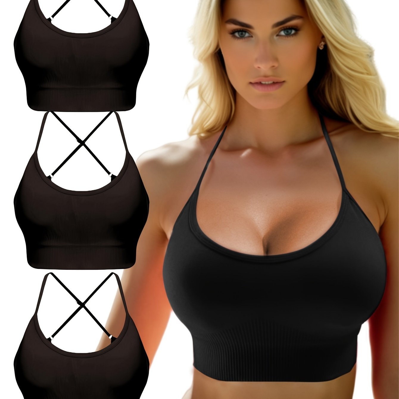 Criss Cross Sports Bra Set: Yoga Fitness Sleeveless Tank Top - 3 Pc.