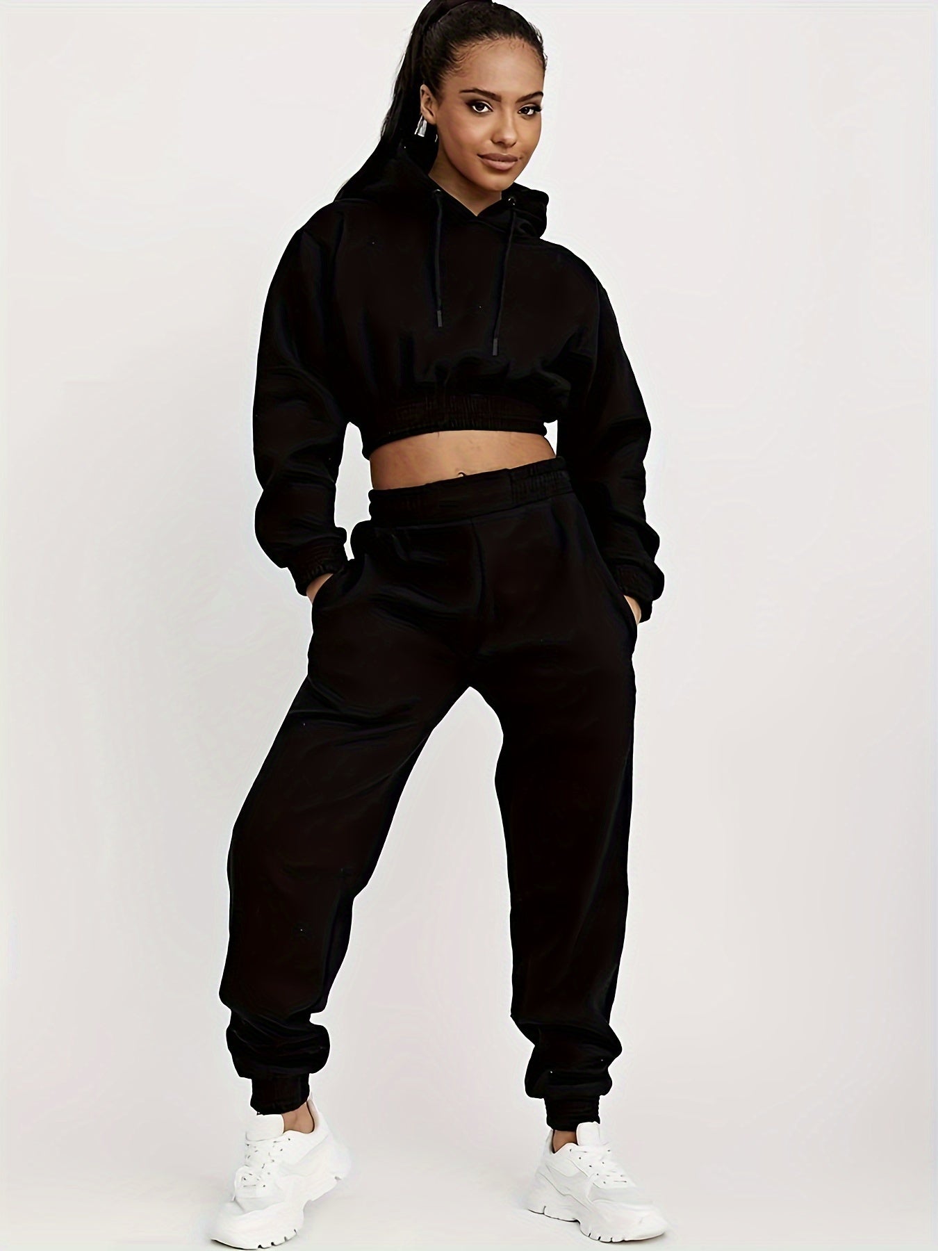 High Stretch Sports Suit: Long Sleeve Hooded Sweatshirt and Jogging Pant Set