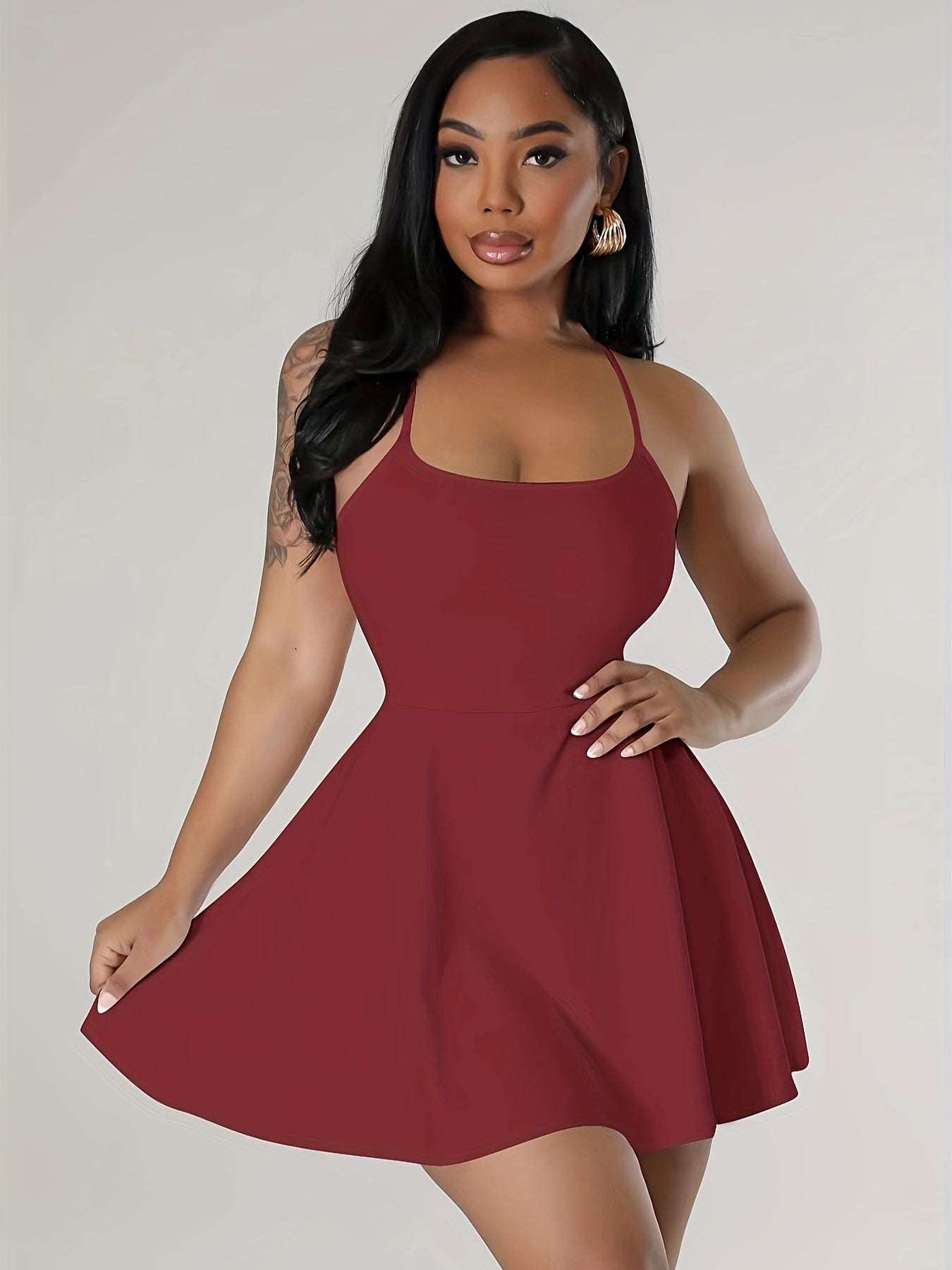 Sultry Solid Crisscross Cami Dress: Sexy Sleeveless Mini Dress