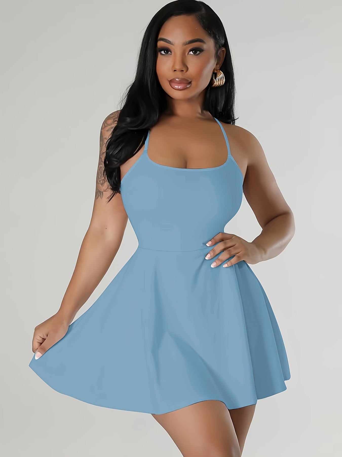 Sultry Solid Crisscross Cami Dress: Sexy Sleeveless Mini Dress