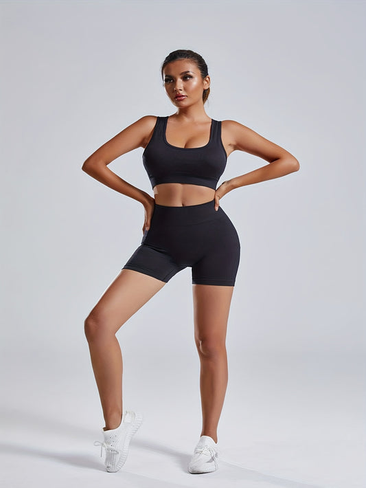 Yoga Suit Set: Backless Crop Top & Butt Lifting Shorts Activewear