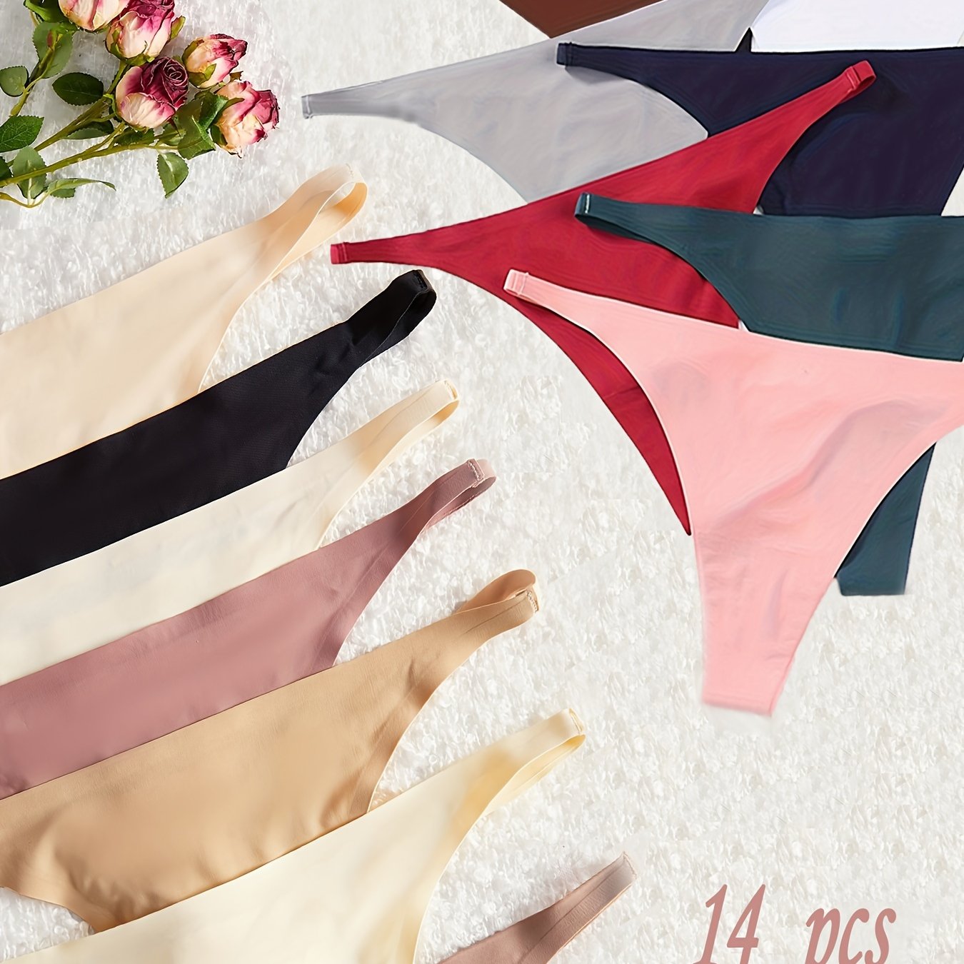 14 Pc. Set of Solid No Show Thongs: Comfy, Breathable, Intimate Panties