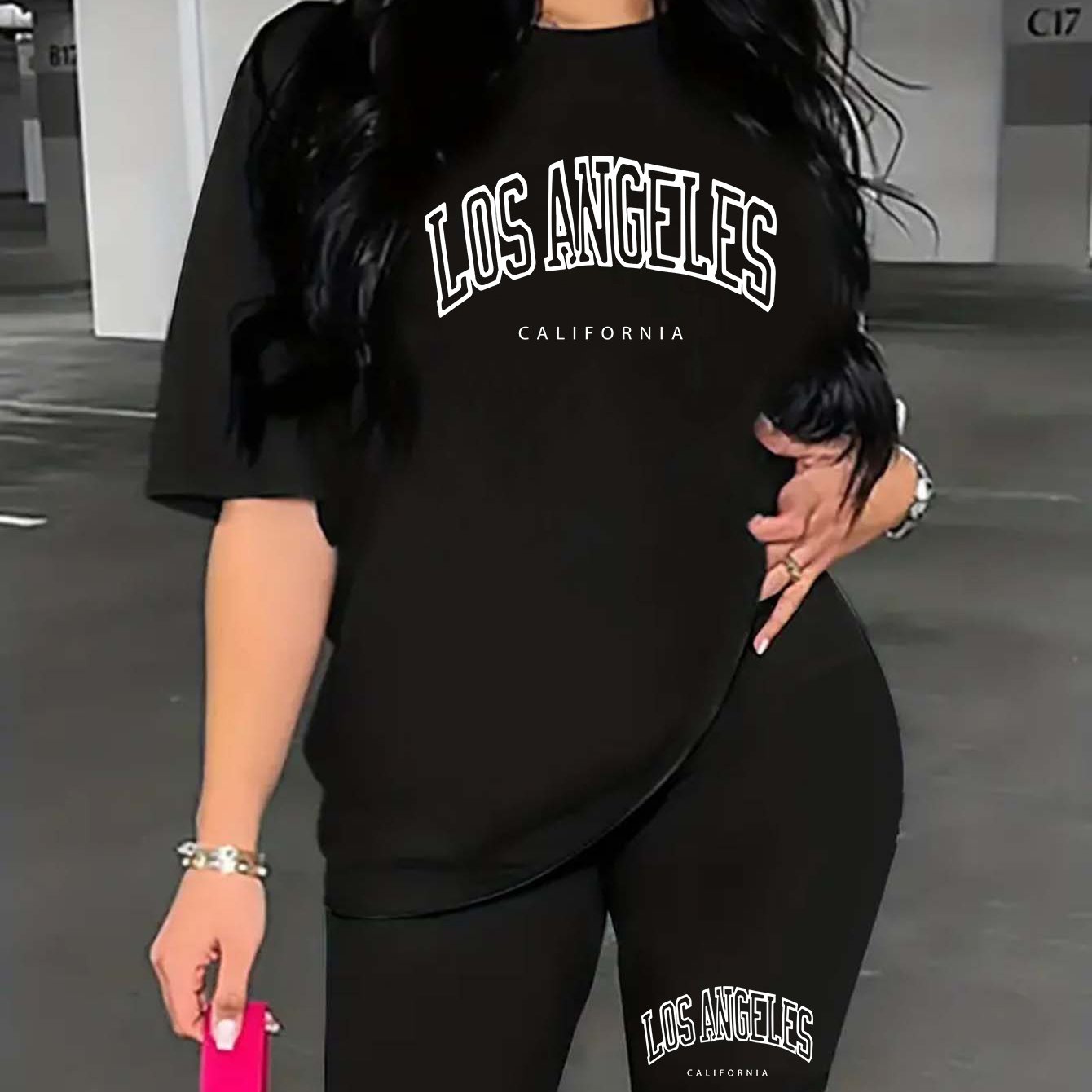 Los Angeles Graphic Crew Neck Sports T-Shirt and Shorts Set: Women's Casual Activewear for a Stylish Look