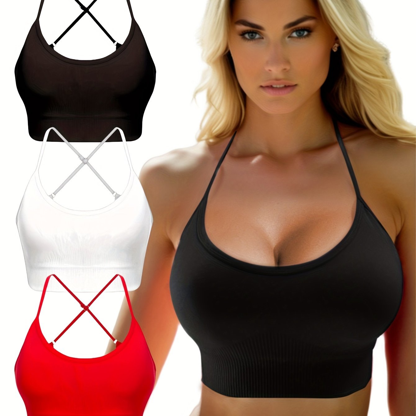 Criss Cross Sports Bra Set: Yoga Fitness Sleeveless Tank Top - 3 Pc.