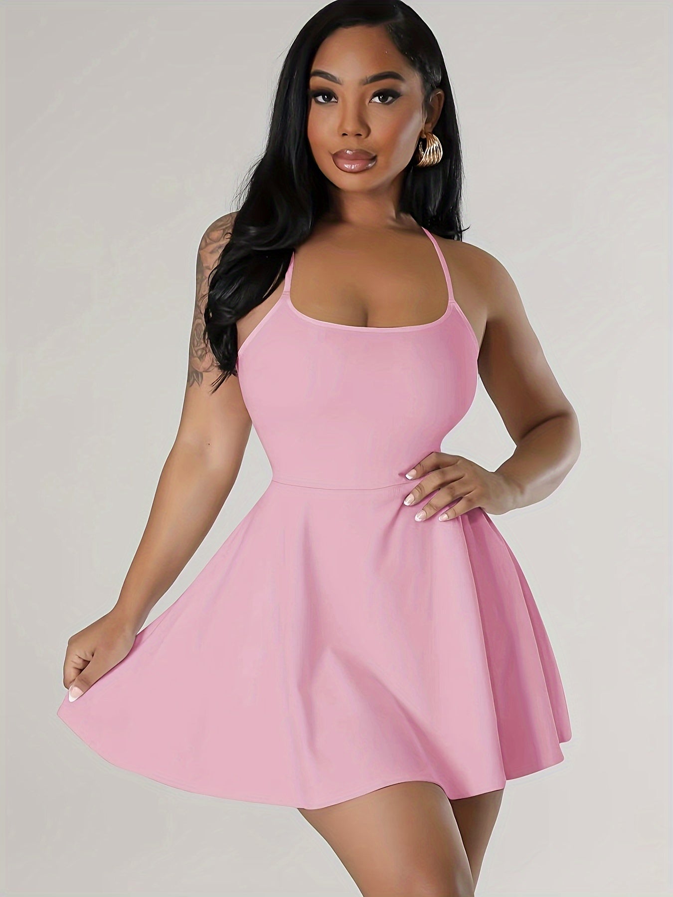 Sultry Solid Crisscross Cami Dress: Sexy Sleeveless Mini Dress