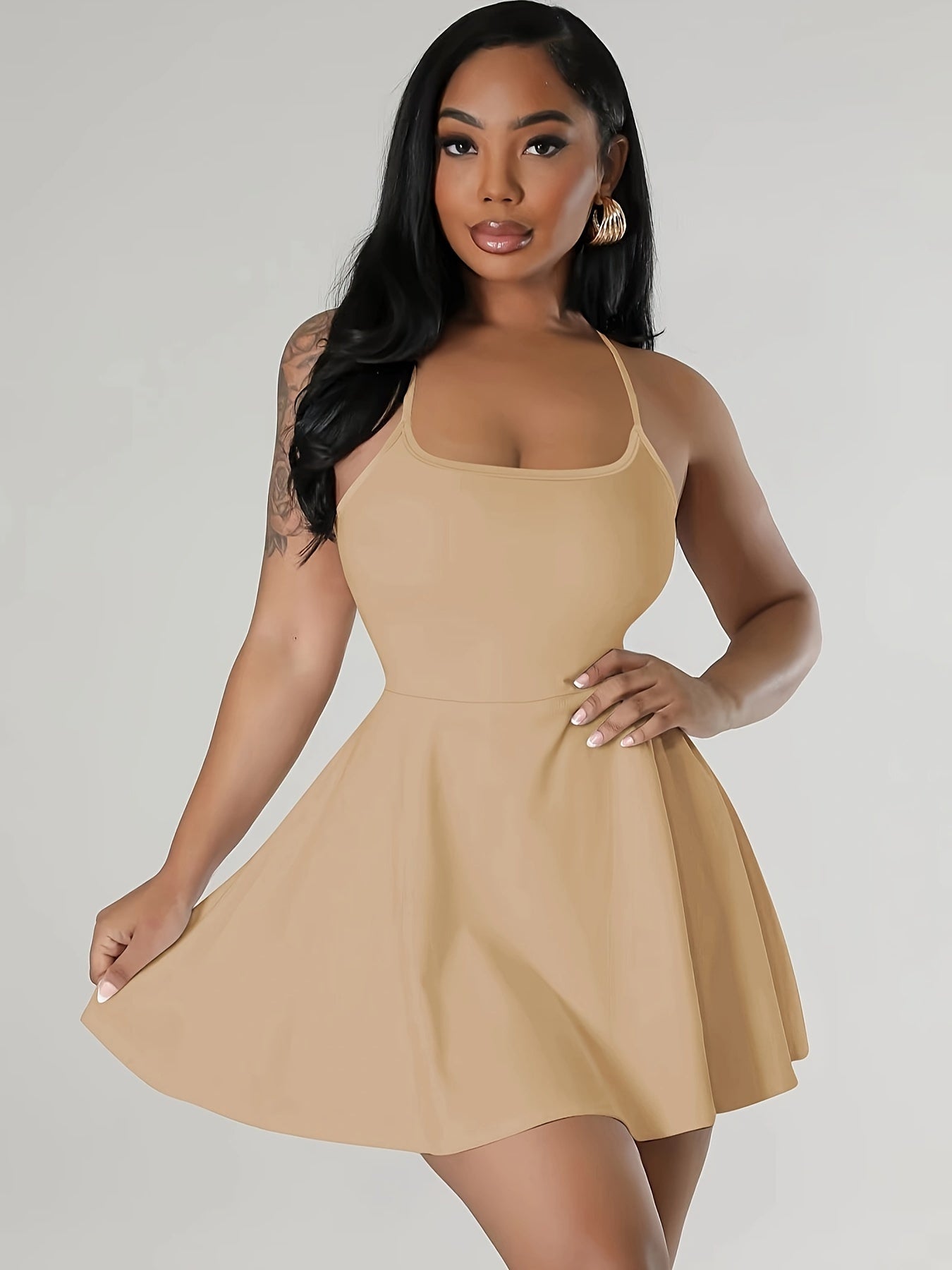 Sultry Solid Crisscross Cami Dress: Sexy Sleeveless Mini Dress